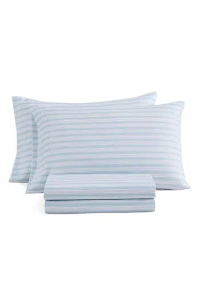 Martha Stewart Blooming Stripe Microfiber Sheet Set In Blue