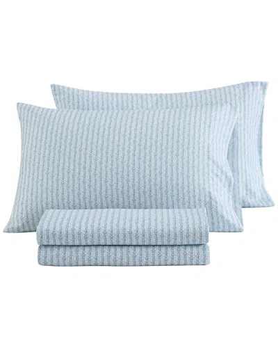 Martha Stewart Blooming Stripe Sheet Set In Blue