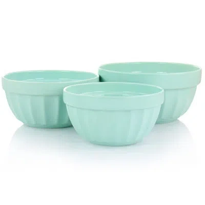 Martha Stewart Broadbrook 3 Piece Stoneware Mixing Bowl Set In Linen In Mint