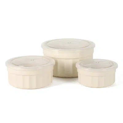 Martha Stewart Broadbrook 6 Piece Stoneware Meal Prep Container Set With Lids, Food Storage & Bakeware, Cream, Oven In Round