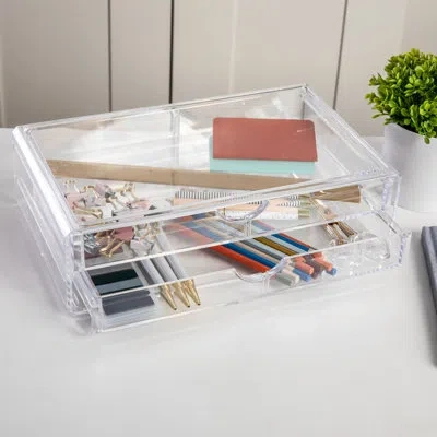 Martha Stewart Brody Plastic Desktop Organization Box With 2 Half Moon Opening Pullout Drawers In Transparent
