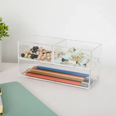 Martha Stewart Brody Set Of 3 Plastic Stackable Desktop Storage Organizer Trays In Transparent