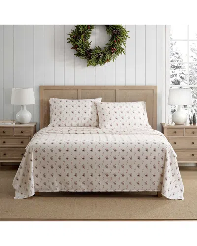 Martha Stewart Candy Cane Cotton Flannel Sheet Set In Neutral