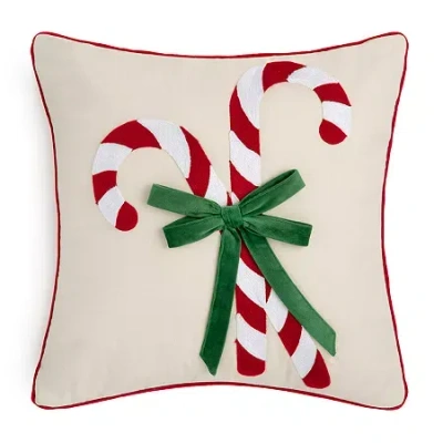 Martha Stewart Candy Cane Square Throw Pillow In Red