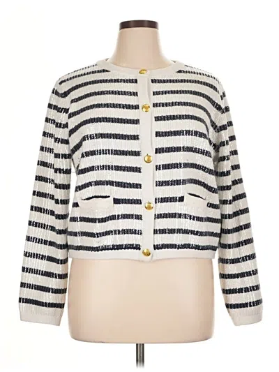 Pre-owned Martha Stewart Cardigan Sweater In White