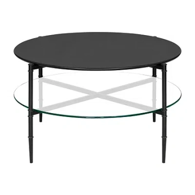 Martha Stewart Caroline Glass Top Storage Glass Coffee Table In Black