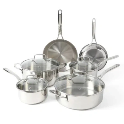 Martha Stewart Castelle 10-piece Stainless Steel Induction-safe Nonstick Cookware Set In Silver
