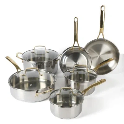 Martha Stewart Castelle 10-piece Stainless Steel Induction-safe Nonstick Cookware Set In Silver