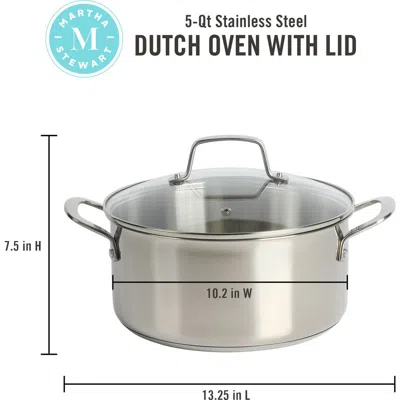 Martha Stewart Catselle 5-quart Stainless Steel Dutch Oven With Lid In Silver