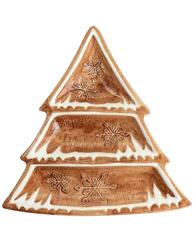 Martha Stewart Ceramic Gingerbread Tree 3-section Tidbit Tray In Blue