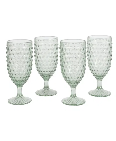 Martha Stewart Chauncey Hobnail Handmade Glass Goblet, Set Of 4 In Green