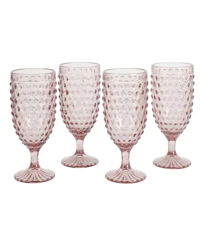Martha Stewart Chauncey Hobnail Handmade Glass Goblet, Set Of 4 In Pink Overflow