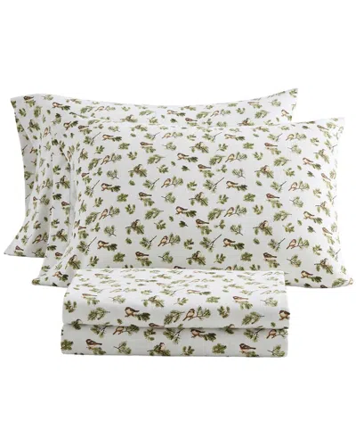 Martha Stewart Chickadee Pines Cotton Flannel Sheet Set In Green