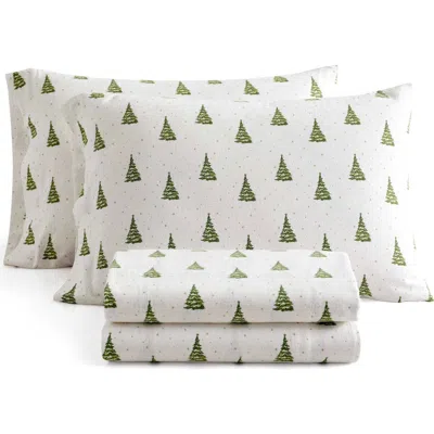Martha Stewart Chickadee Pines Cotton Flannel Sheet Set In White
