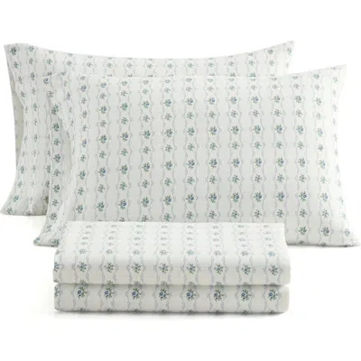 Martha Stewart Chickadee Pines Cotton Flannel Sheet Set In White