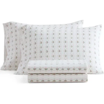Martha Stewart Chickadee Pines Cotton Flannel Sheet Set In White