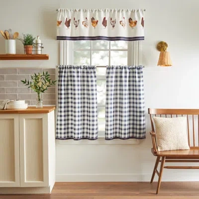 Martha Stewart Chickens Light Filtering Rod Pocket Kitchen Curtain Valance And Tiers Set In Navy/white In Blue