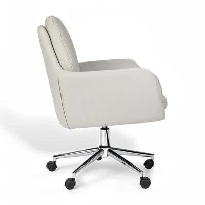 Martha Stewart Clara Upholstered Swivel Home Office Chair With Double Cushions In Gray,nickel