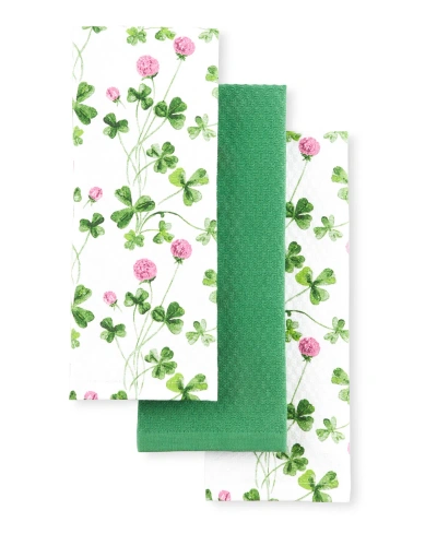 Martha Stewart Clover Meadow Kitchen Towel 16" X 28", 3 Pk In White,green