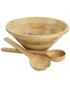 Martha Stewart Coban 3pc Rubber Wood Salad Bowl & Servers In Brown
