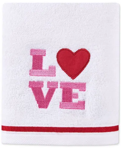 Martha Stewart Collection Hearts Embroidered Hand Towel In White Comb In Pink