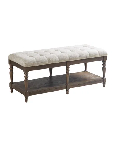 Martha Stewart Collection Martha Stewart 44" Fabric Highland Tufted Accent Bench With Shelf In White