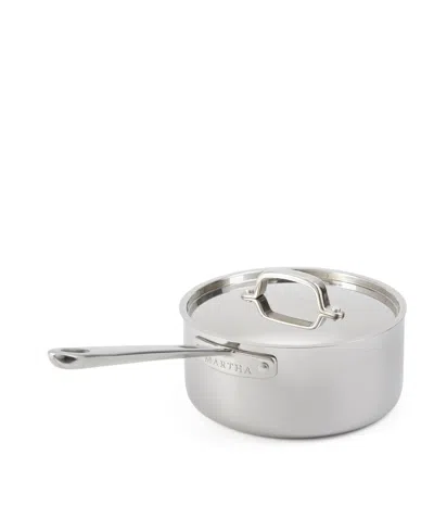 Martha Stewart Collection Stainless Steel 3 Qt Low Saucepan With Lid In Silver