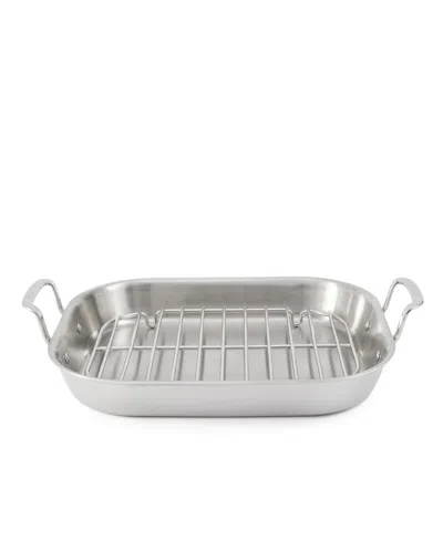 Martha Stewart Collection Stainless Steel Roasting Pan With Flat Rack In Silver