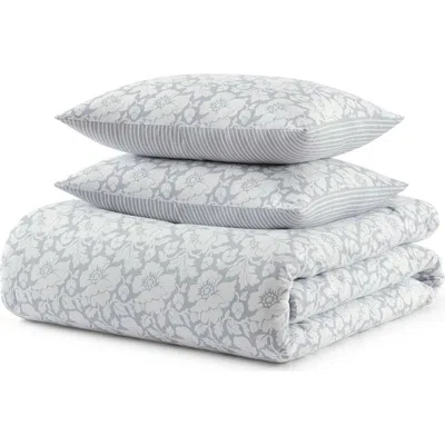 Martha Stewart Copper Floral Stripe Comforter Set In Blue