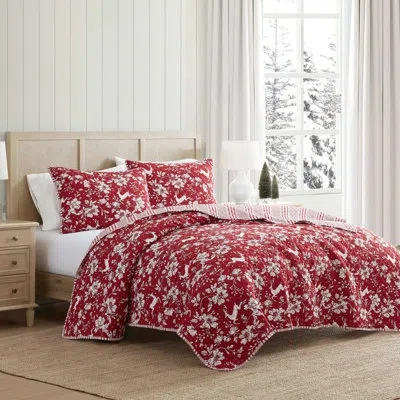 Martha Stewart Dancing Deer Reversible Red Quilt Set In White;red