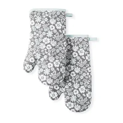 Martha Stewart Ditsy Floral 2-pc. Oven Mitt Set In Gray