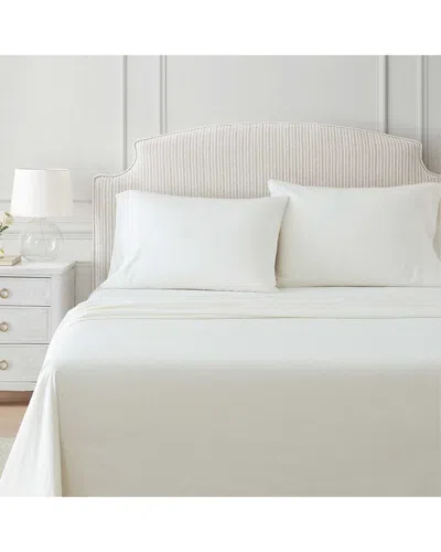 Martha Stewart Dottie Stripe Plain Cotton Percale Sheet Set In White