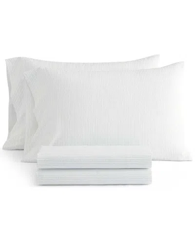 Martha Stewart Dottie Stripe Plain Cotton Percale Sheet Set In White