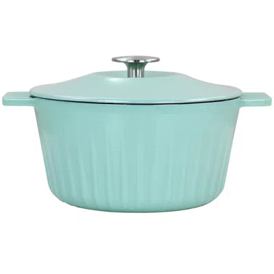 Martha Stewart Eastholm Enameled Cast Iron 3 Quart Embossed Stripe Dutch Oven With Lid In Turquoise In Blue