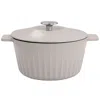 Martha Stewart Eastholm Enameled Cast Iron 3 Quart Embossed Stripe Dutch Oven With Lid In Warm Grey In White