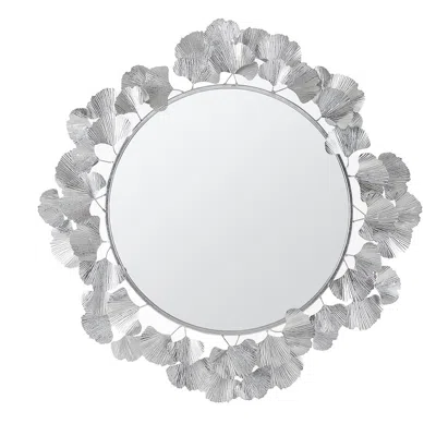 Martha Stewart Eden Gingko Leaf Round Wall Mirror 30.5", Silver Color In Gray