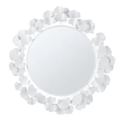 Martha Stewart Eden Gingko Leaf Round Wall Mirror 30.5", White Color
