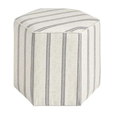 Martha Stewart Ellen Upholstered Striped Ottoman In White