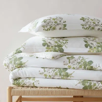 Martha Stewart Eloise Floral Cotton Green Comforter Set In White;gray