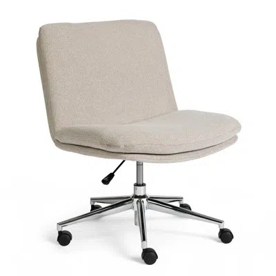 Martha Stewart Eloise Upholstered Swivel Home Office Chair With Wide Seat In Polished Nickel,gray,white