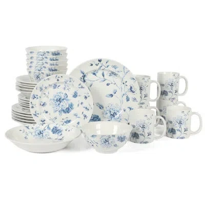 Martha Stewart Empress Bouquet 30 Piece Decorated Porcelain Dinnerware Plates And Bowls Set In Blue Floral