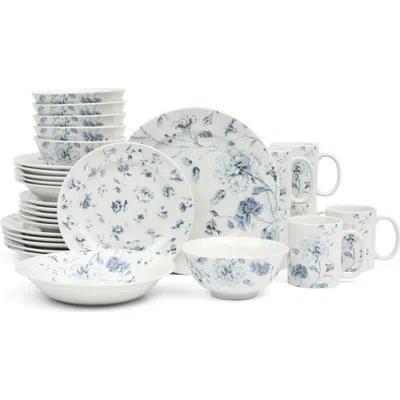 Martha Stewart Empress Bouquet Decorated Chip-resistant Porcelain Dinnerware Set In Blue
