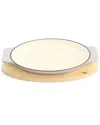 Martha Stewart Enameled Cast Iron 2pc Au Gratin Birch Wood Trivet Set In Gray