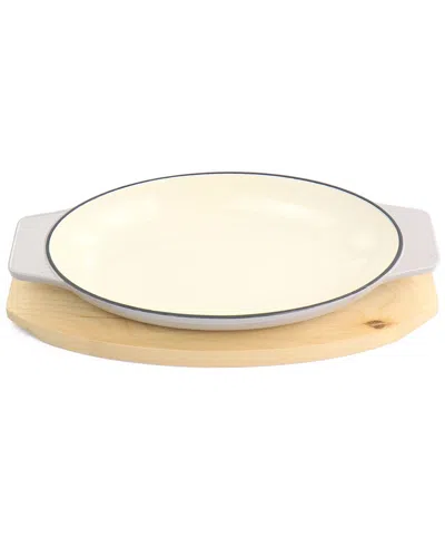 Martha Stewart Enameled Cast Iron 2pc Au Gratin Birch Wood Trivet Set In Gray