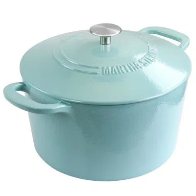 Martha Stewart Enameled Cast Iron 7 Quart Dutch Oven With Lid In Cream In Turquoise