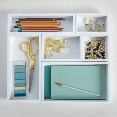 Martha Stewart Enzo Wooden Desktop Or Drawer Organizer Set - 6 Piece Set In White