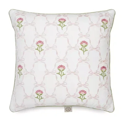 Martha Stewart Esmerelda Bow Square Throw Pillow In White