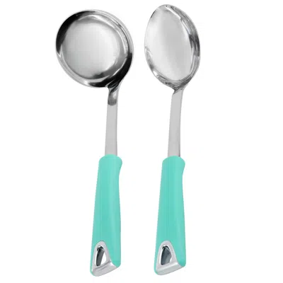 Martha Stewart Everday Drexler 2 Piece Ladle And Serving Spoon Kitchen Tool Set In Turquoise In Blue