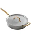 Martha Stewart Everyday 3.5qt Stainless Steel Saute Pan With Brass Handles & Lid In Silver