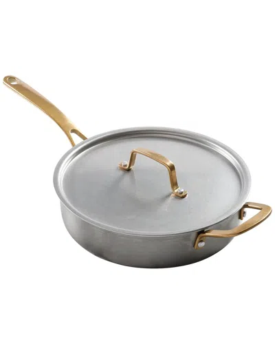 Martha Stewart Everyday 3.5qt Stainless Steel Saute Pan With Brass Handles & Lid In Silver